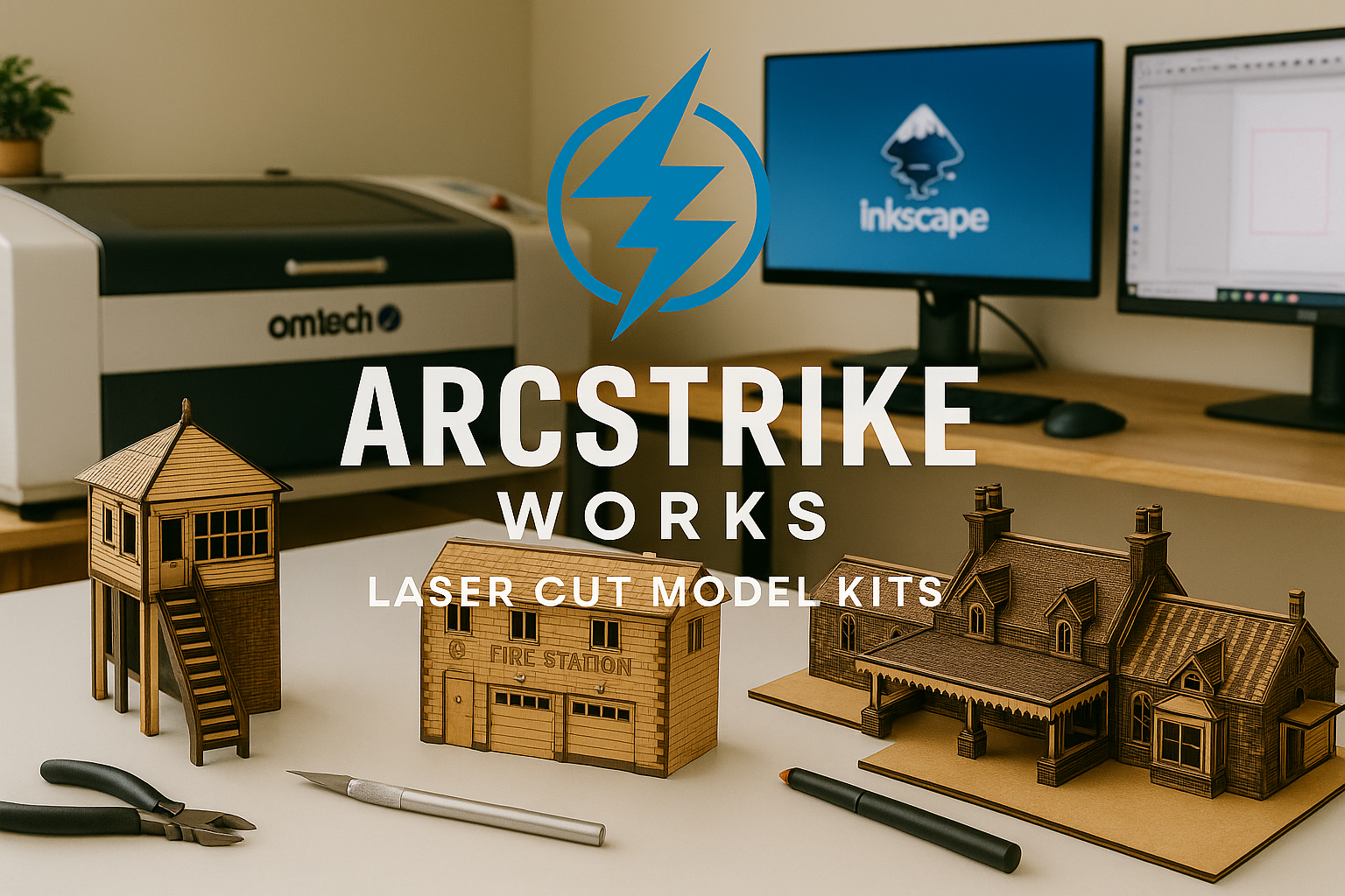 Laser cut OO gauge model kit displayed in workshop environment – ArcStrike Works